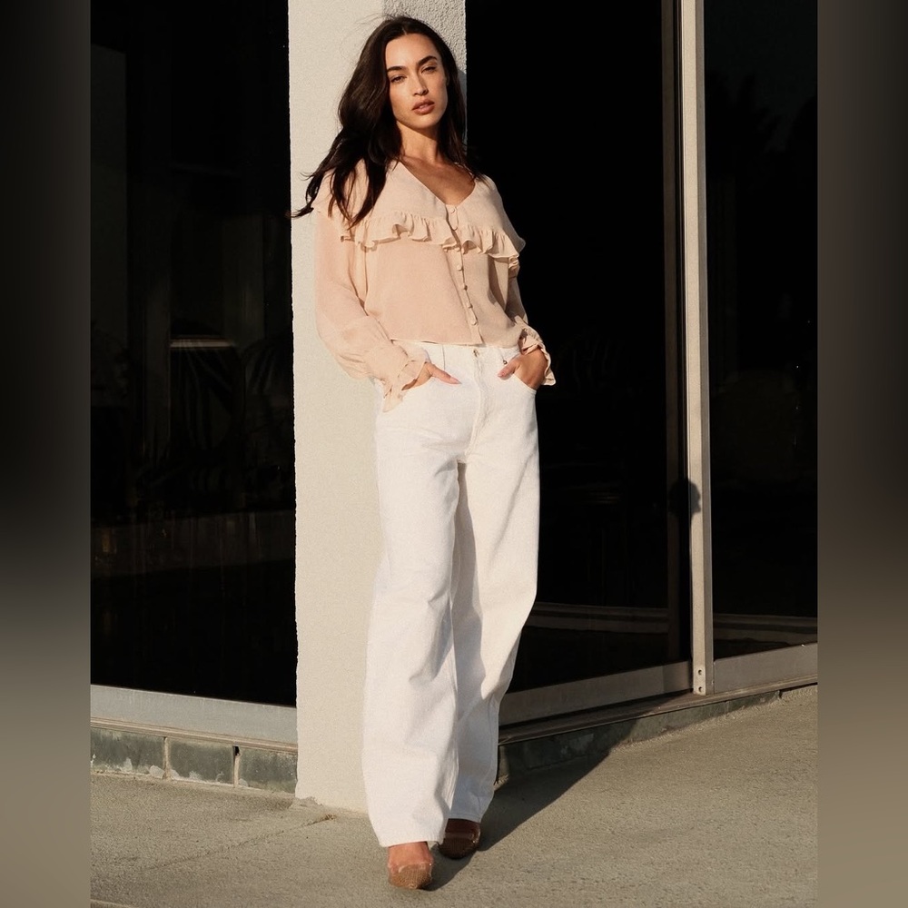 NWT $498 FRAME Sheer Ruffle Blouse in Light Petal